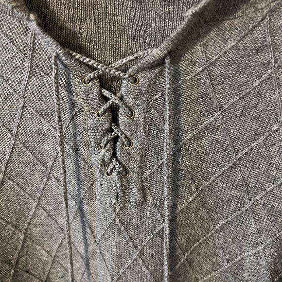 Anthropologie Moth Lace Up Diamond Weave Hooded Wool Blend Sweater Gray Small - Picture 4 of 10